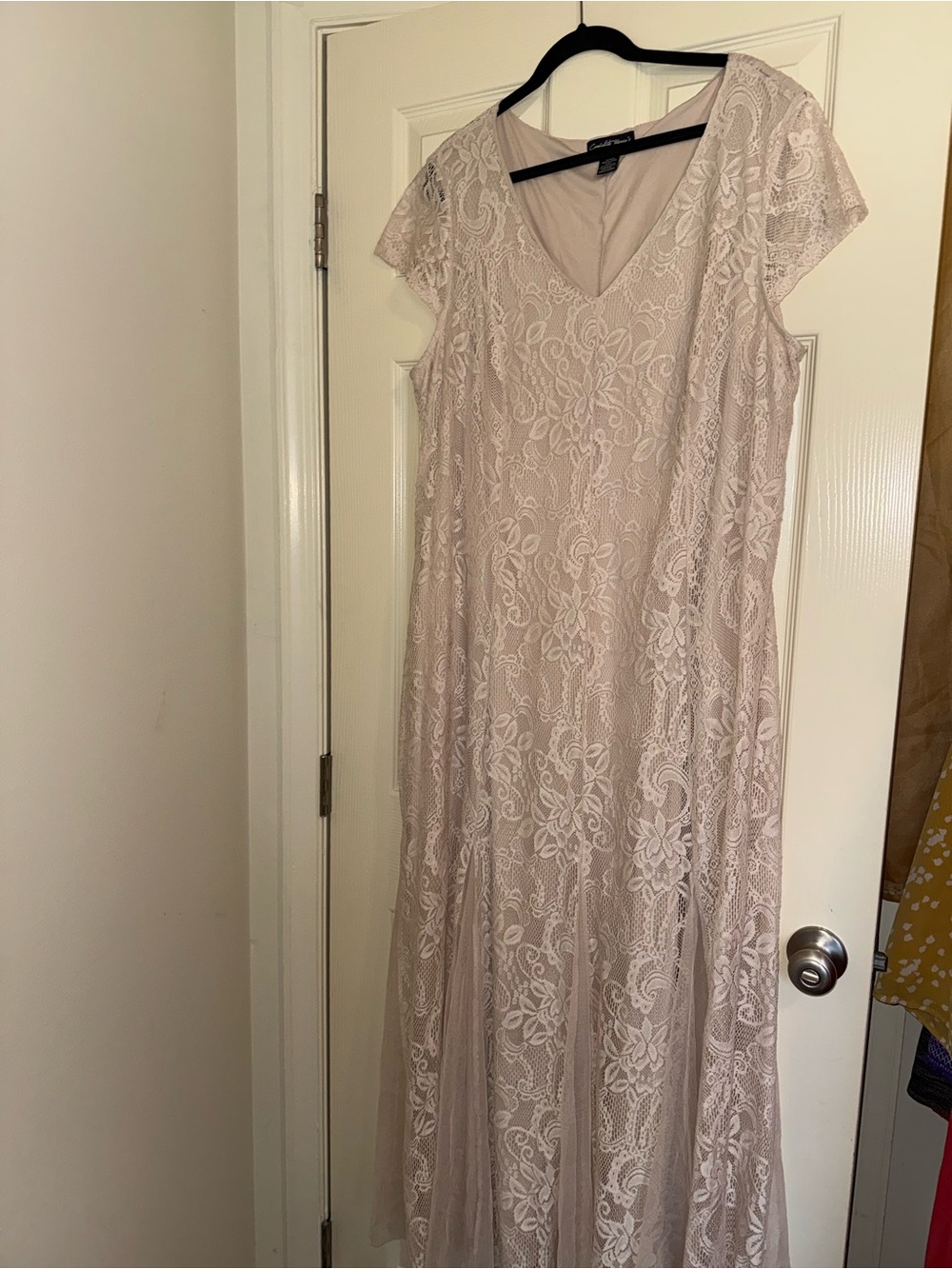 Elegant Lace Maxi Dress in Blush with V-Neck